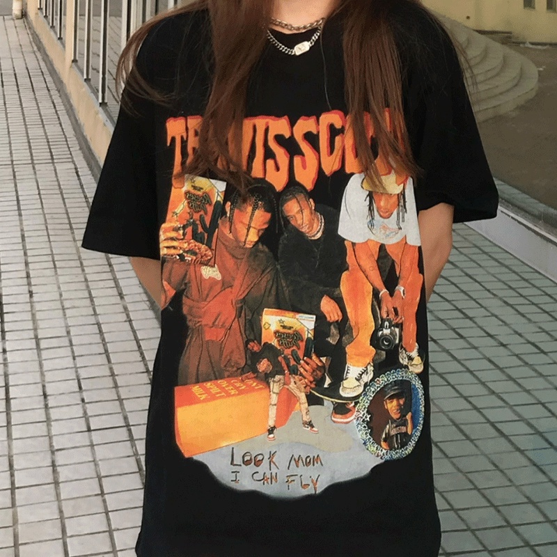 Travis Scott T-shirt men women oversized vintage hiphop astroworld tour tops loose catus jack unisex summer skatedboard  baju t shirt lelaki