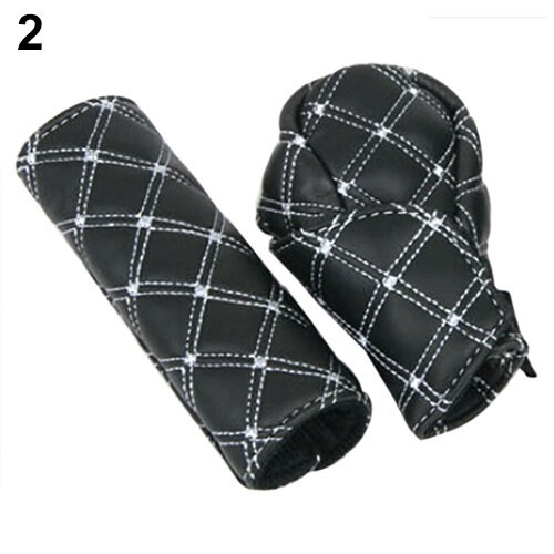 TOOGOO R Black Leather Hand Brake Cover Protective Sleeve black line 