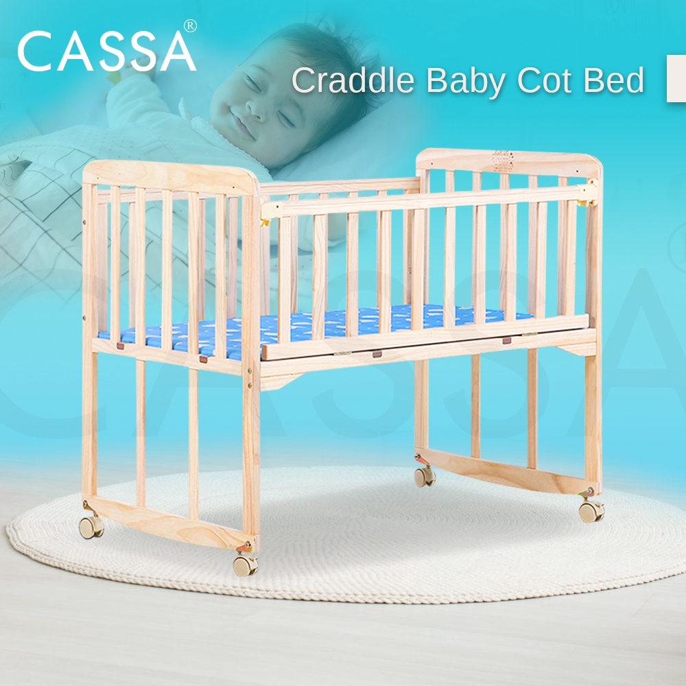 Cassa Cradle Baby Mattress / Baby Cot Bed Natural Wooden Rocking (Natural/White Colour)