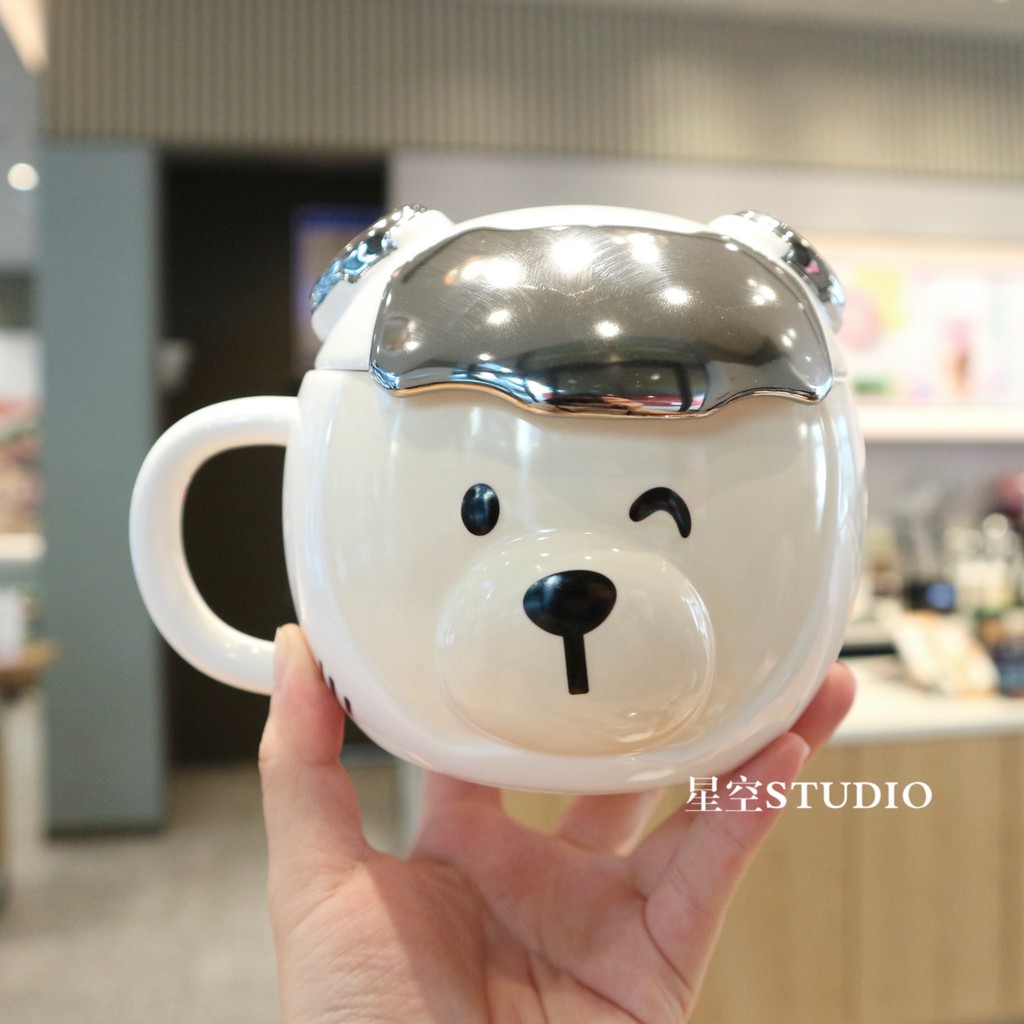 Starbucks 2021 China Green Season Space Bear Astronaut Mug Creamic Cup with Lid 