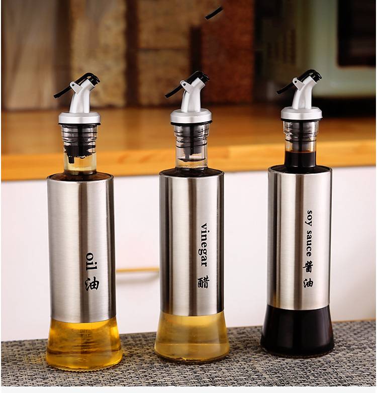 Stainless Steel Sauce Glass Bottle Ketchup Oil Dispenser Storage