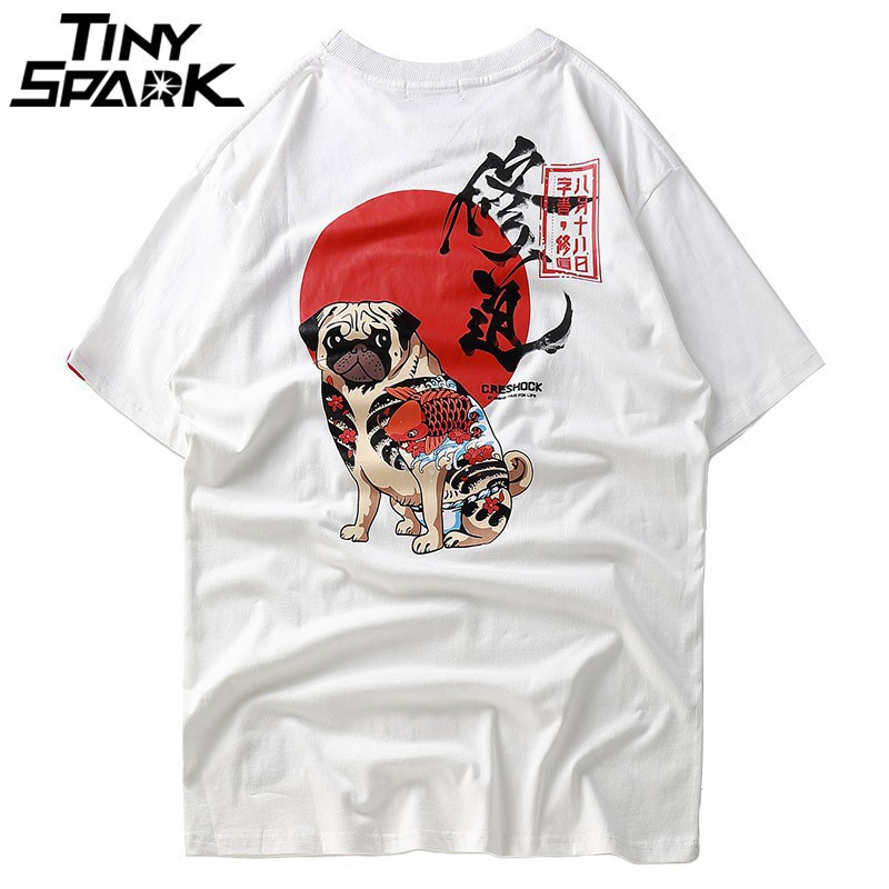 Hip Hop T Shirts Men Japanese Harajuku T Shirt Cartoon Dog Print Chinese Character Tshirt Shopee Malaysia - japanese character samurai t shirt roblox