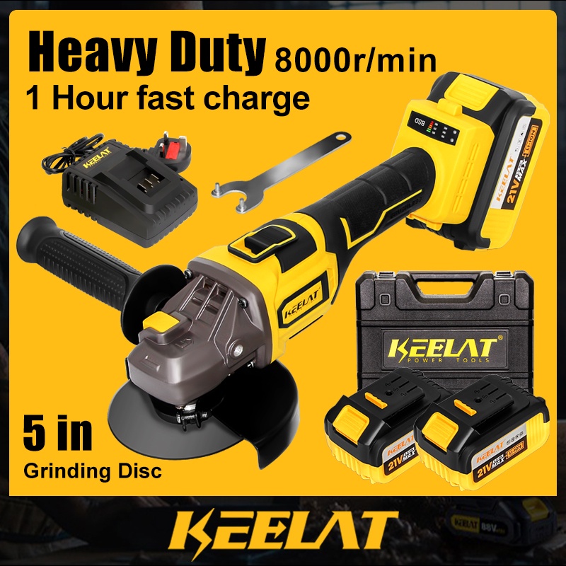 KEELAT Cordless Grinder 21V Cordless Angle Grinder 4.0Ah LiIon Battery & 1Hour Fast Charger