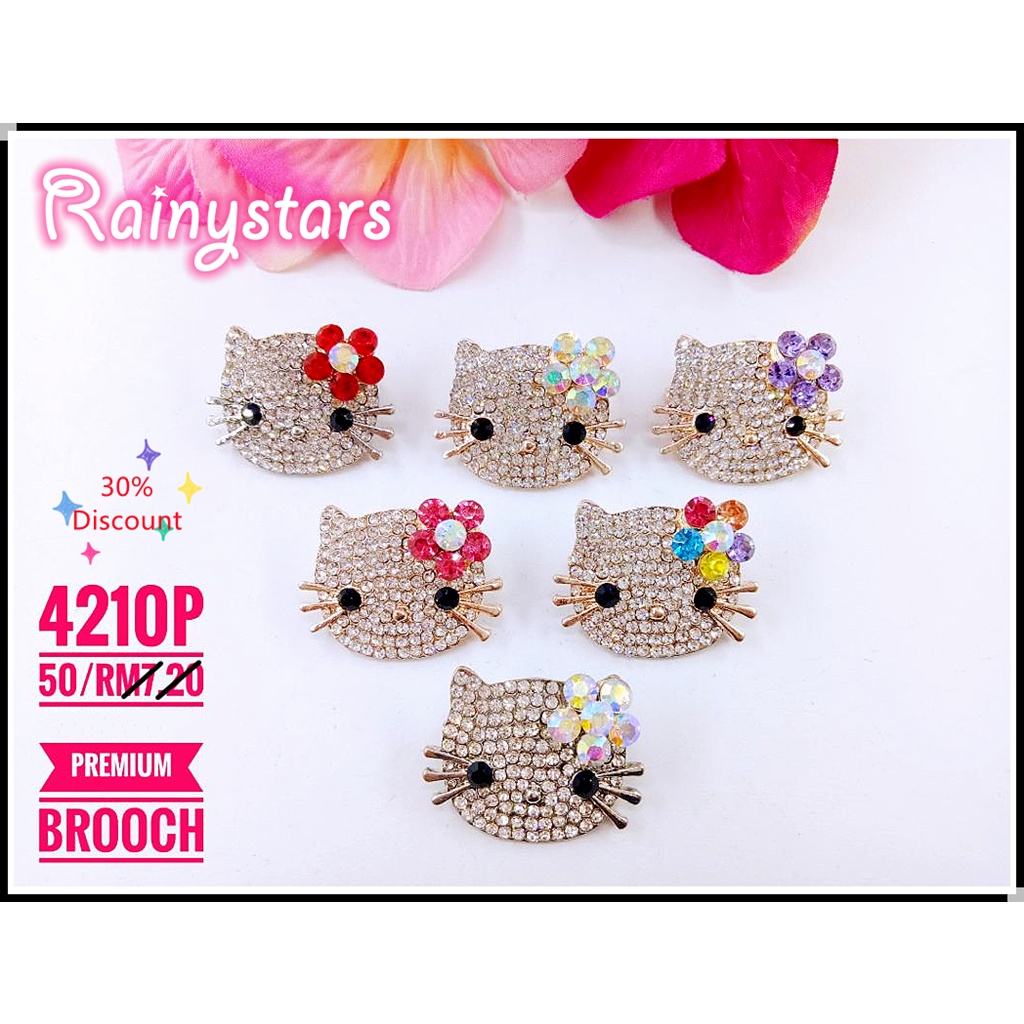 Rainystars Wholesale Special Offer Rhinestone Hello Kitty Kerongsang Baby Brooch Baby Pin Tudung Sell by Box