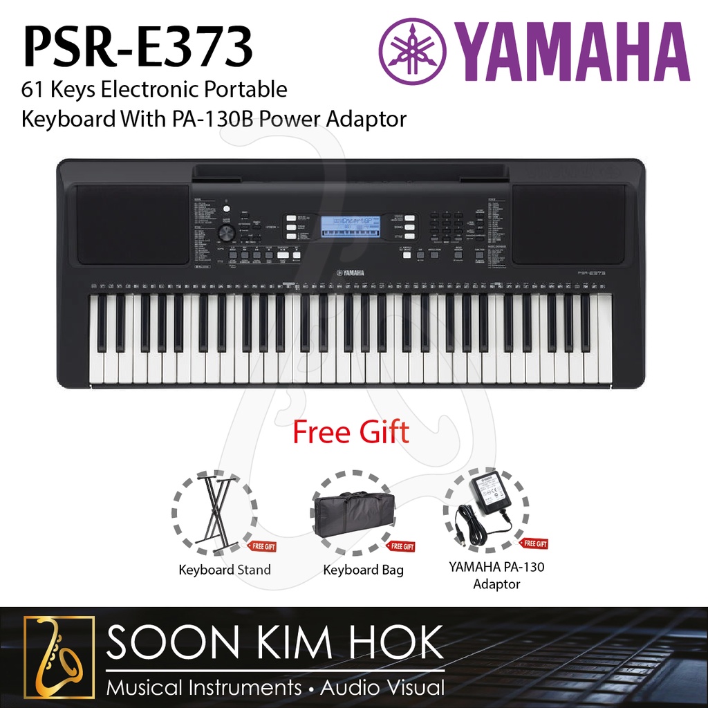 YAMAHA PSRE373 61 Keys Portable Keyboard With PA130B Power Adaptor