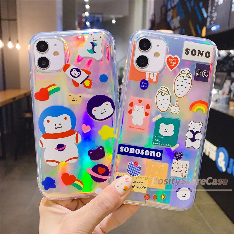 Transparent Case Vivo Y91c Y91 Y95 Y17 Y12 Y15 Y93 Y91i Y11 19 U10 Case Handphone Glitter Cute Rocket Rainbow Soft Case