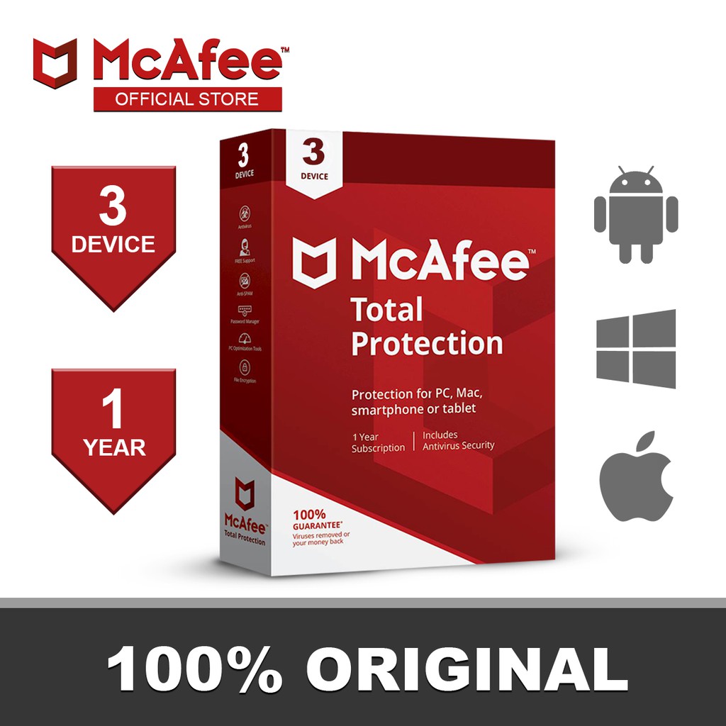 McAfee Total Protection Software Antivirus 3 Device 1 Year Shopee