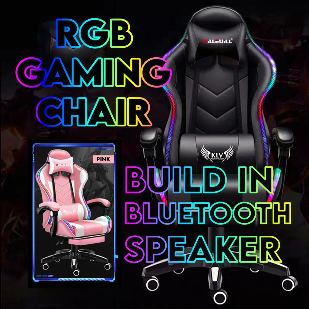 RGB Pink Gaming Chair Build in Bluetooth Speaker + Massage Pillow + Leg