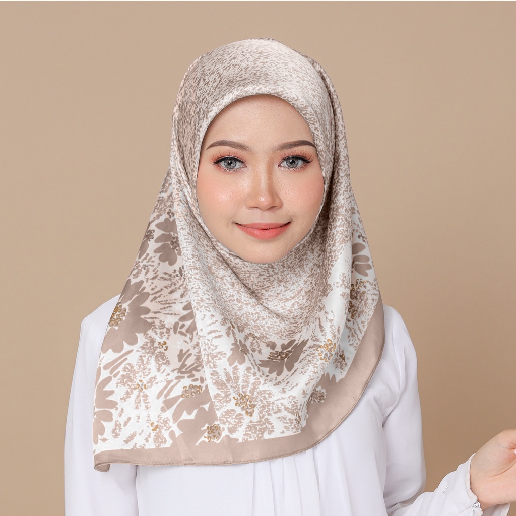 Zephia Tudung Bawal Square Hijab Satin Silk Printed Corak Panjang Tudung 90 Cm X 90 Cm Bidang