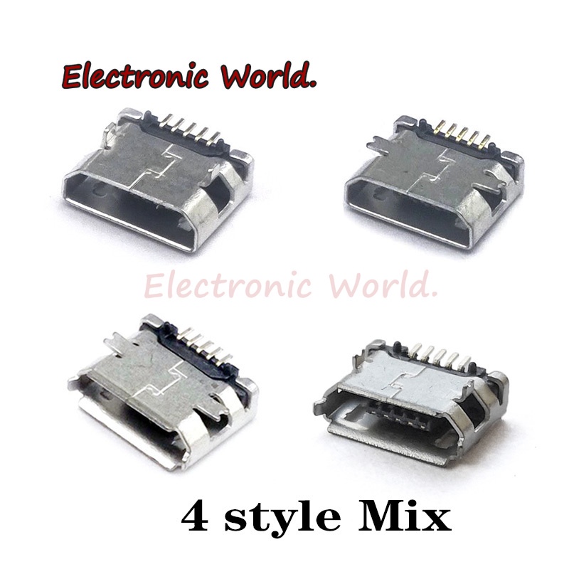 50pcs/Set 5Pin Micro-B SMD Micro USB Connector Female Port Socket Tail ...