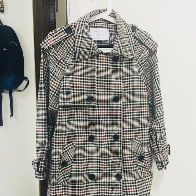 ZARA Woman Short Plaid Trench Coat 