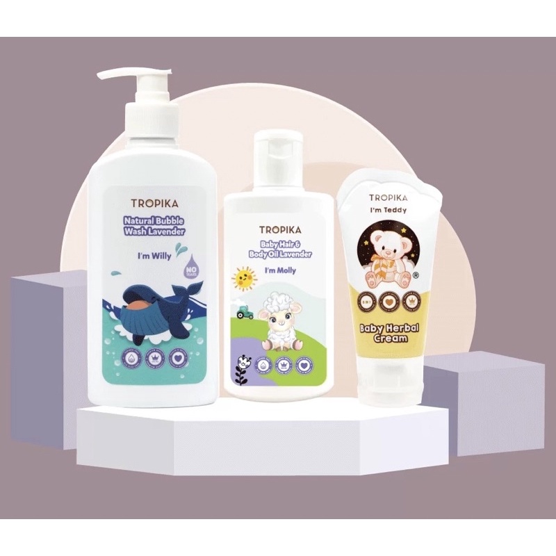 Original Tropika Baby Herbal Cream, Hair & Body Oil & Bubble Wash