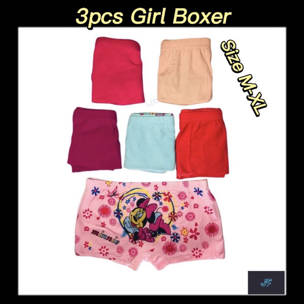 3 Pcs Child Girl’s Underwear GIRL’S BOXER ( RANDOM - MIX COLOUR )   SIZE : M – XL  8898-2 ( U8513 )