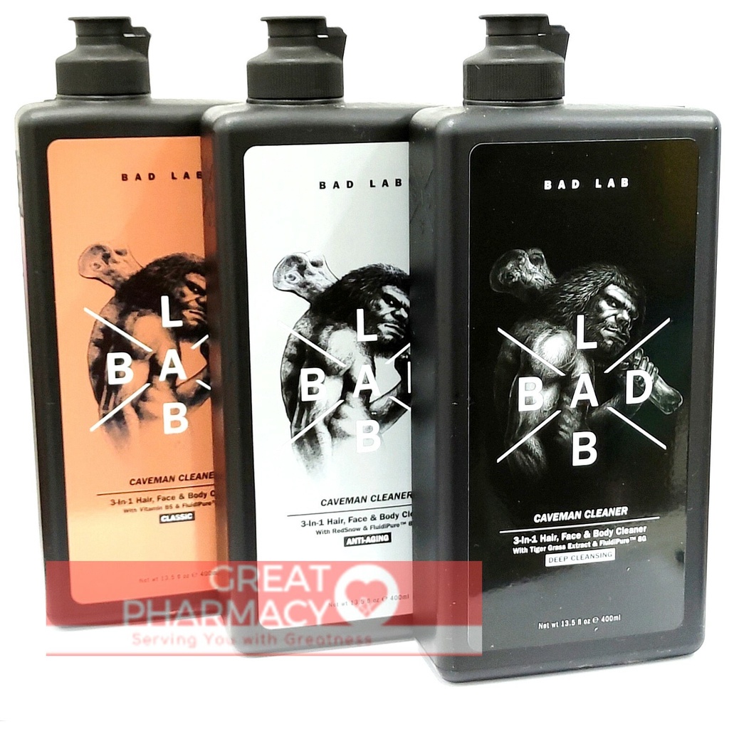 BAD LAB Cavemen Cleaner 3in1 Hair, Face & Body Cleaner 400ml Shopee
