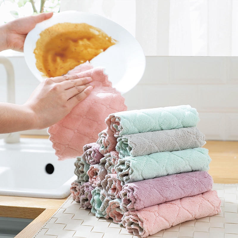 Cleaning Cloth,12 Pack 6.3x10.8 Inches Kitchen Cloth Dish Towels,Soft Coral Velvet for Home Office Kitchen Car,Oil Washable Fast Drying Cleaning Cloths 