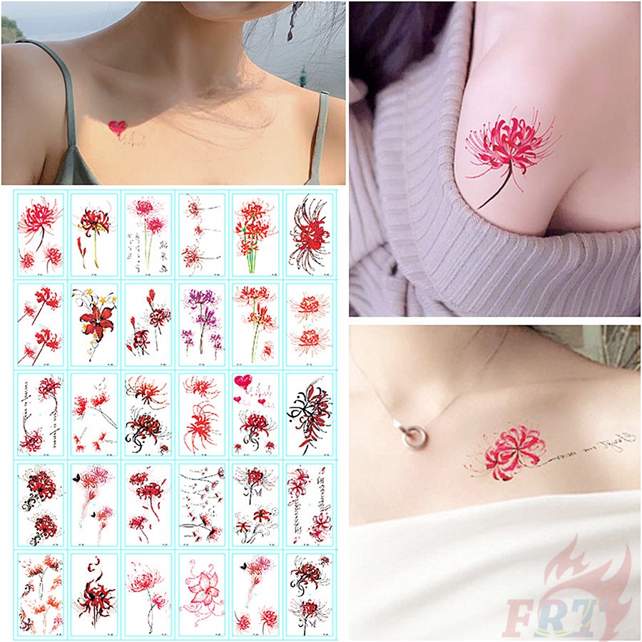 Red Spider Lily Flower Temporary Tattoo Stickers 30sheets Set Waterproof Tattoos For Sexy Arm Clavicle Body Art Hand Foot Shopee Malaysia