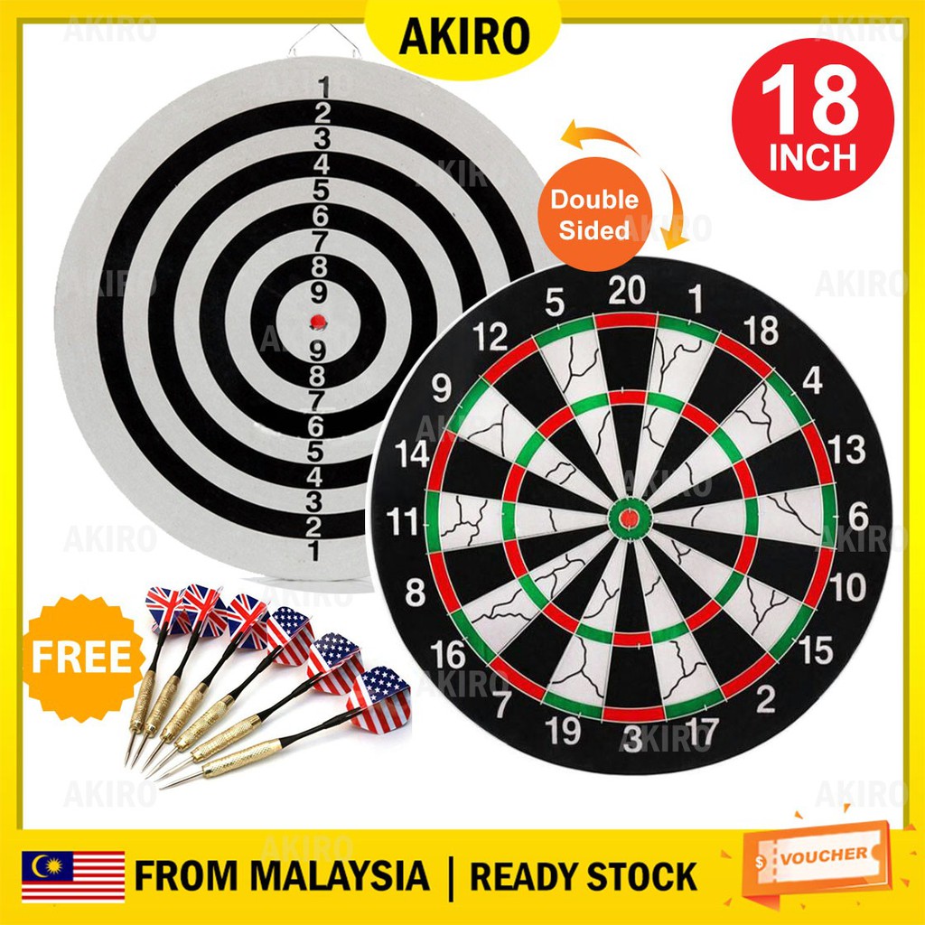 AKIRO Professional Double-sided 18 inches Dart Board Sport Game with 6pcs Brass Darts 飞镖