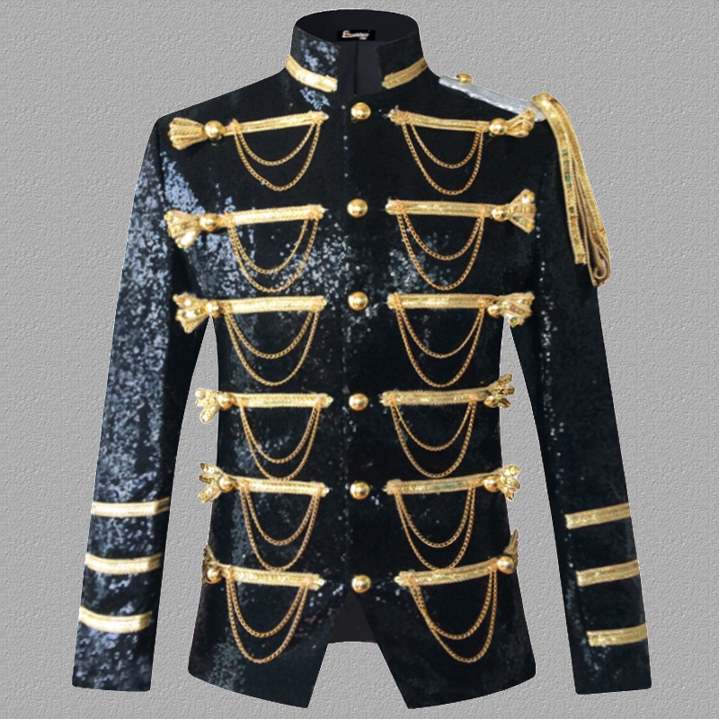 Sequin Embellished Blazer Jacket Men Stage Party Mens Suit Jacket Military Dress Tuxedo Men Blazer Singer Show DJ Costume Homme