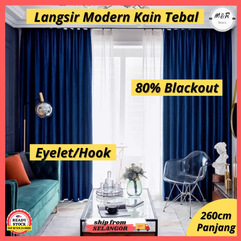 Langsir Modern Kain Tebal Eyelet Hook Curtain Semi Blackout Tingkat Pintu Dapur Sliding Door Window Murah Panjang Shopee Malaysia