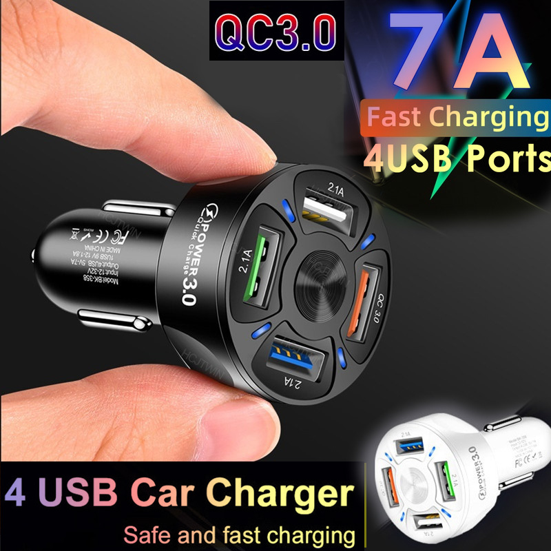 Brand New Car Faster Charger 4 Ports 2.1A QC3.0 Car Phone Charger Cigarette Socket Lighter Multifunctional Car Charger for Iphone12 Smartphones