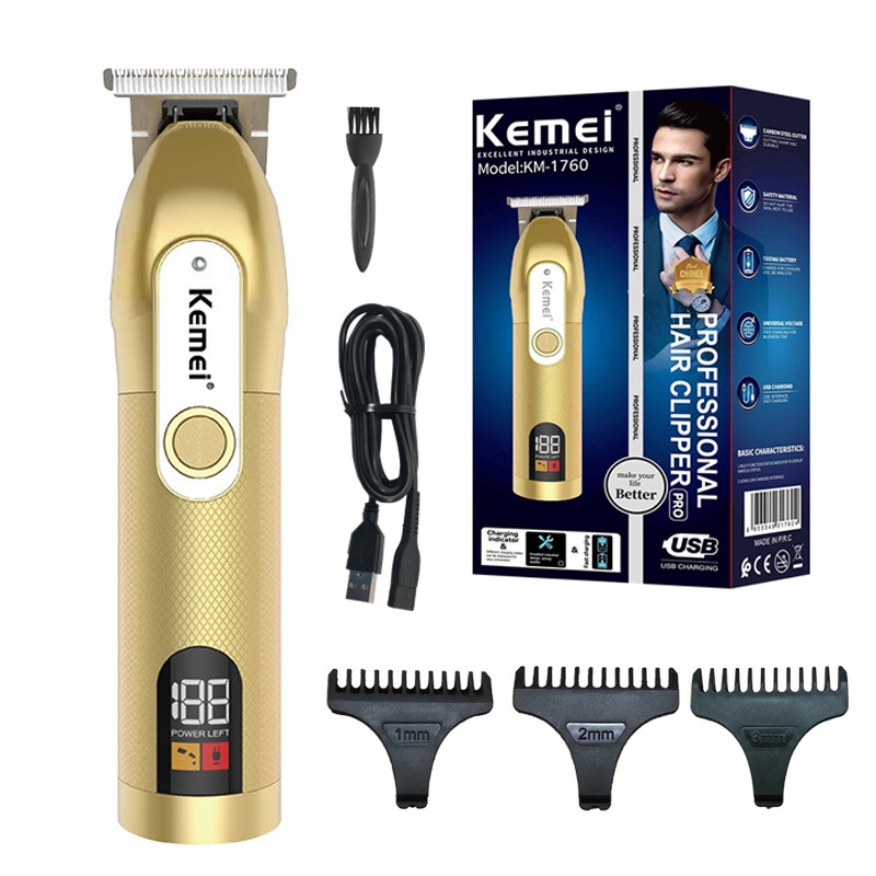 Kemei Professional Hair clipper For Barber Cord or Cordless Use Hair Trimmer Rechargeable Electric Hair Cutting Machine KM-1760