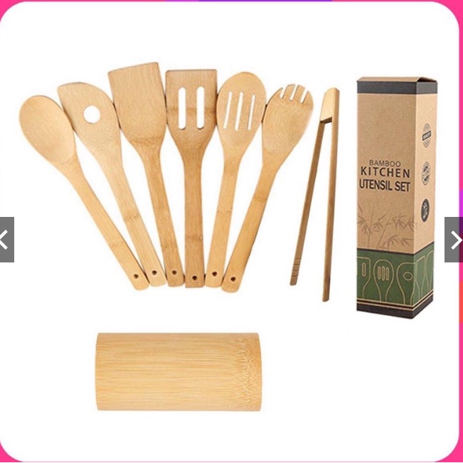 6 in 1 Eco Friendly-Bamboo Kitchen Utensil Set Tool Kitchenware (Bamboo Utensil Holder Included)