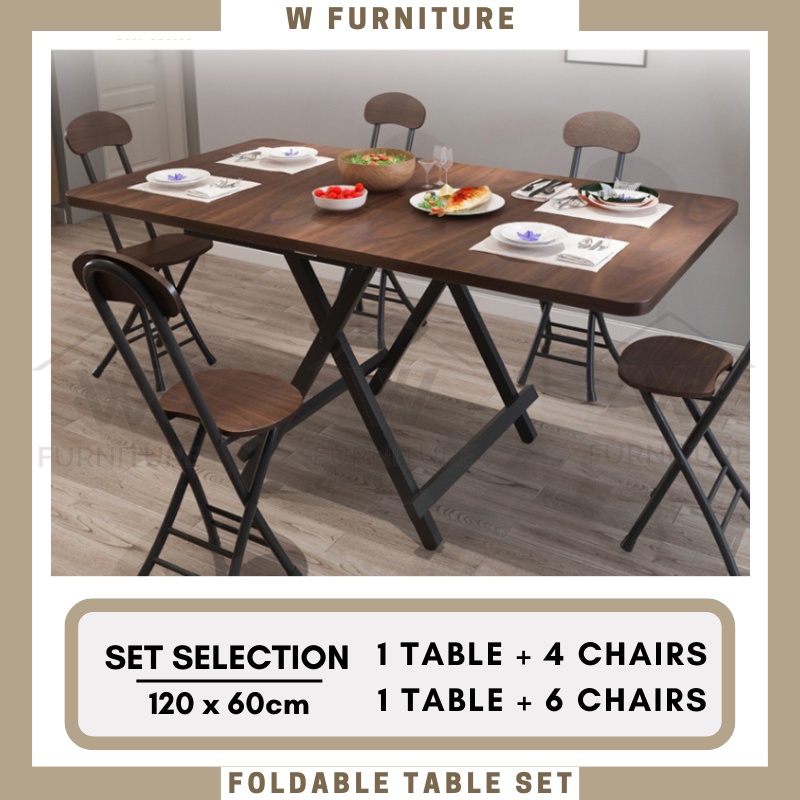 Wfurniture (120*60cm)Foldable Table Dining Table Folding Portable Table ...