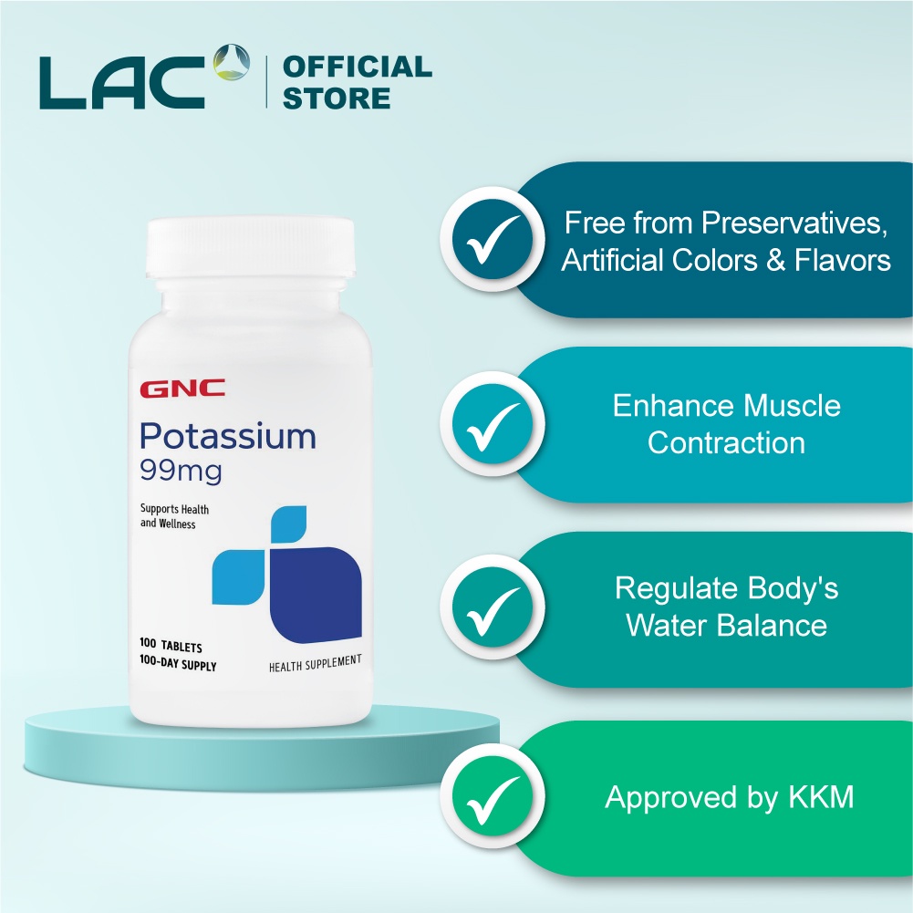 GNC Potassium Gluconate 99mg (100 Tablets) 00101290 Shopee Malaysia