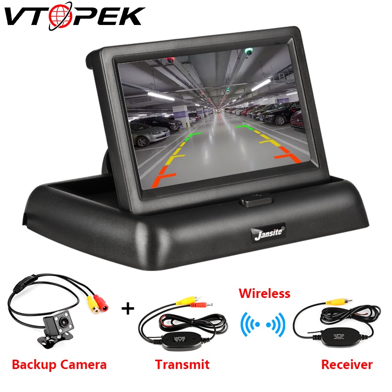 Vtopek 4.3 Inch LCD Foldable Car Monitor TFT Display Reverse Rear View wireless Camera Parking