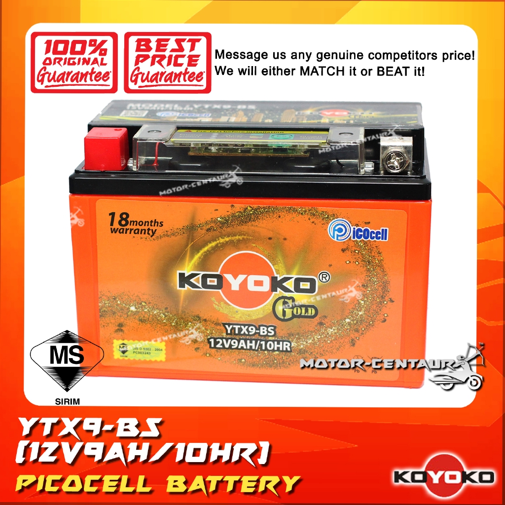 BATERI MOTOSIKAL KOYOKO GOLD PICOCELL BATTERY YTX9-BS SIRIM CERTIFIED ...