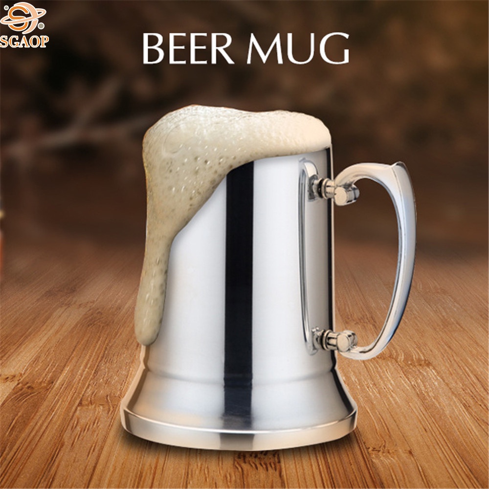 【SGAop】 Tankard Stein Double Wall Stainless Steel Beer Mug Cocktail Breakfast Milk Mugs with Handgrip Coffee Cup Bar Tools Drinkware