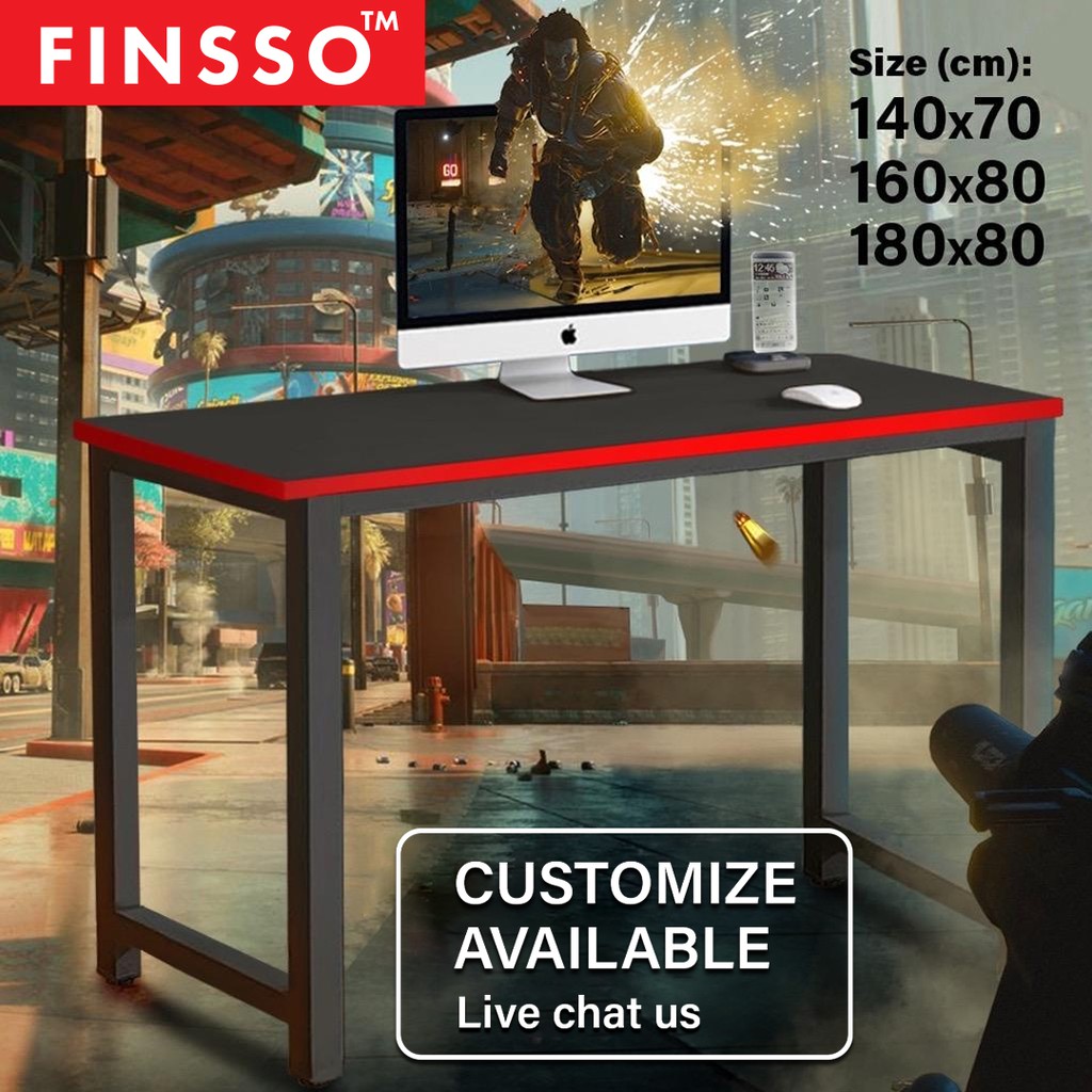 [READY STOCK] FINSSO: Black Computer Gaming Desk Wooden Desk - Gaming table/ Study table/ Meja