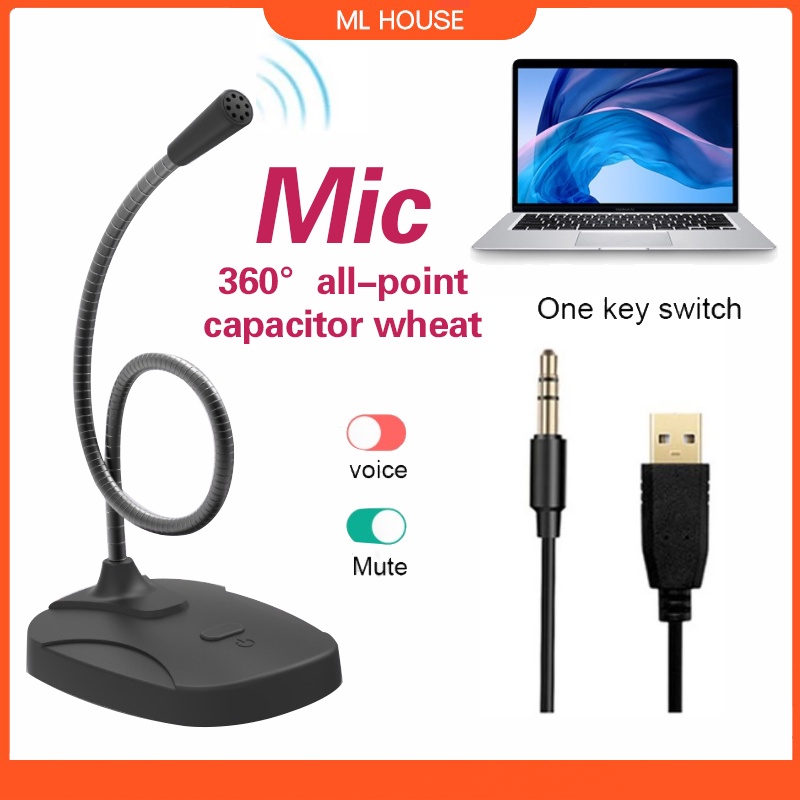 Mini USB Desktop Microphone 3.5mm Microphone PC Computer Mic  Studio Speech Mic Stand Holder 360° Adjustable Microphone