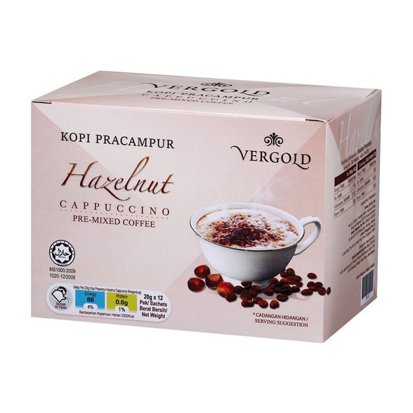 coffee hazelnut cappuccino Vergold Hazelnut Cappuccino 12 Sachets