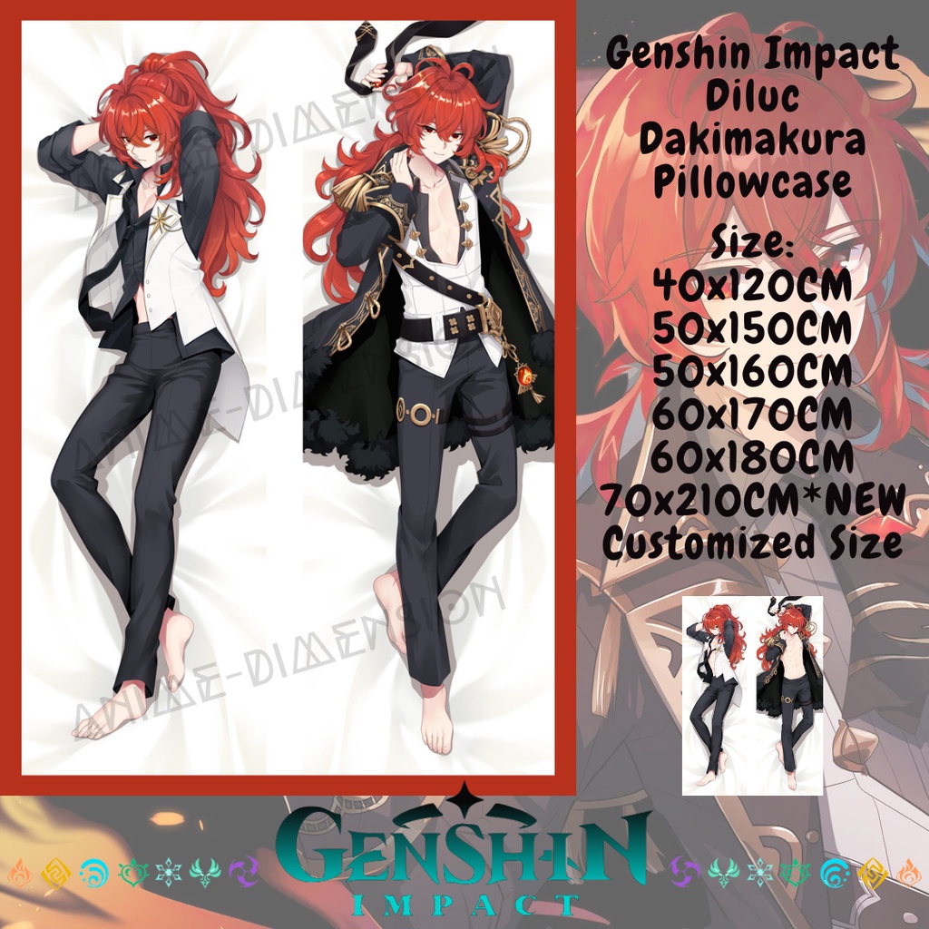 Dakimakura Diluc Genshin Impact Pillow Customized Anime Body Pillowcase