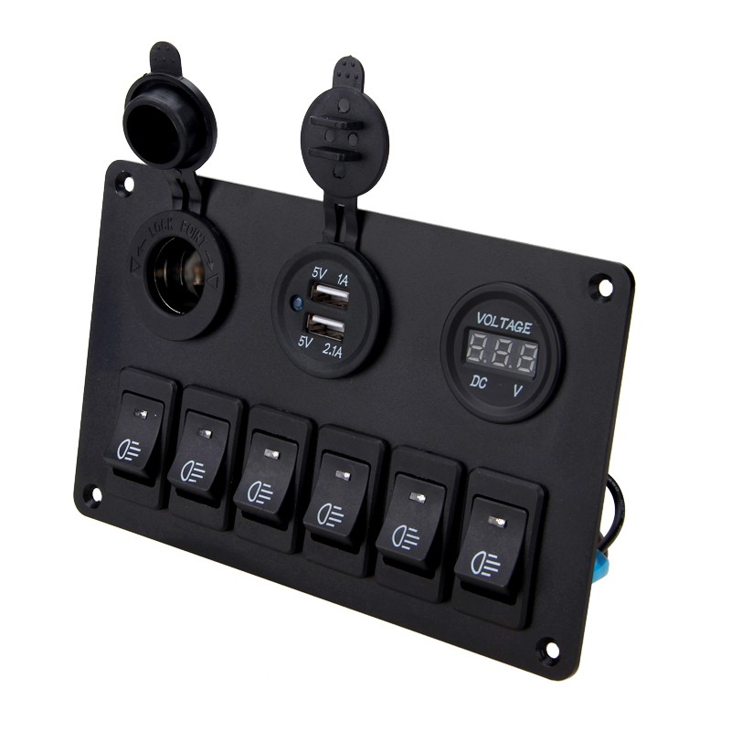Car Marine Boat 6-Gang Waterproof Circuit Green LED Rocker Switch Panel Breaker