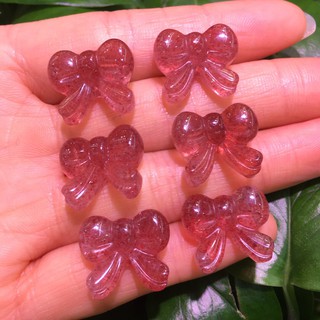 Ready Stock t013 Natural Strawberry Ribbon Grey Moonlight Crystal Bracelet 天然草莓晶蝴蝶结搭配灰月光水晶手链 Shopee Malaysia