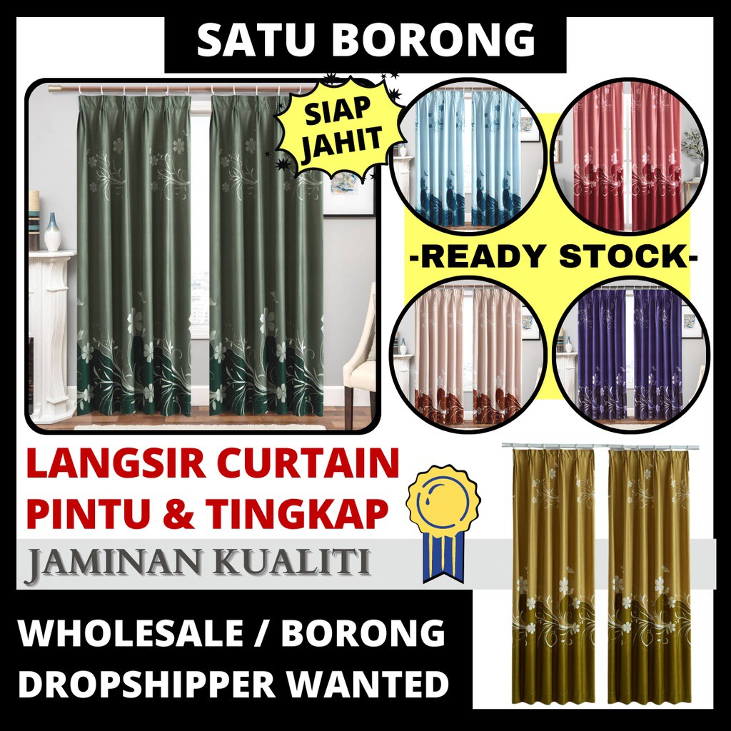 Langsir Tirai Curtain Hook Type Semi Blackout Kain Siap Jahit Tingkap ...