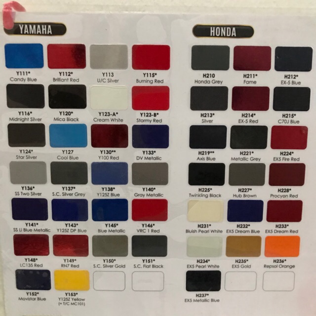 Yamaha Motorcycle Color Codes