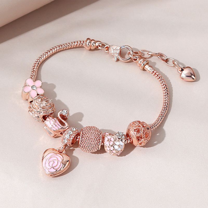 Berekening smaak Scarp 🇲🇾 15cm charms bracelet swan rose rhinestone rose gold pink kids small  gelang tangan ala pandora budak | Shopee Malaysia