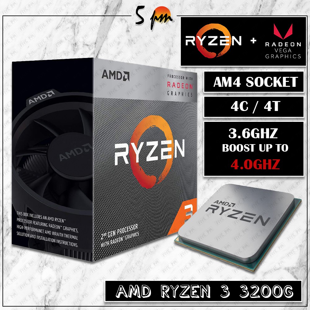 Advanced Micro Devices Amd Ryzen 3 30g With Radeon Vega 8 Graphics Processor Cpu Apu 3 6ghz Boost Up To 4 0ghz Shopee Malaysia