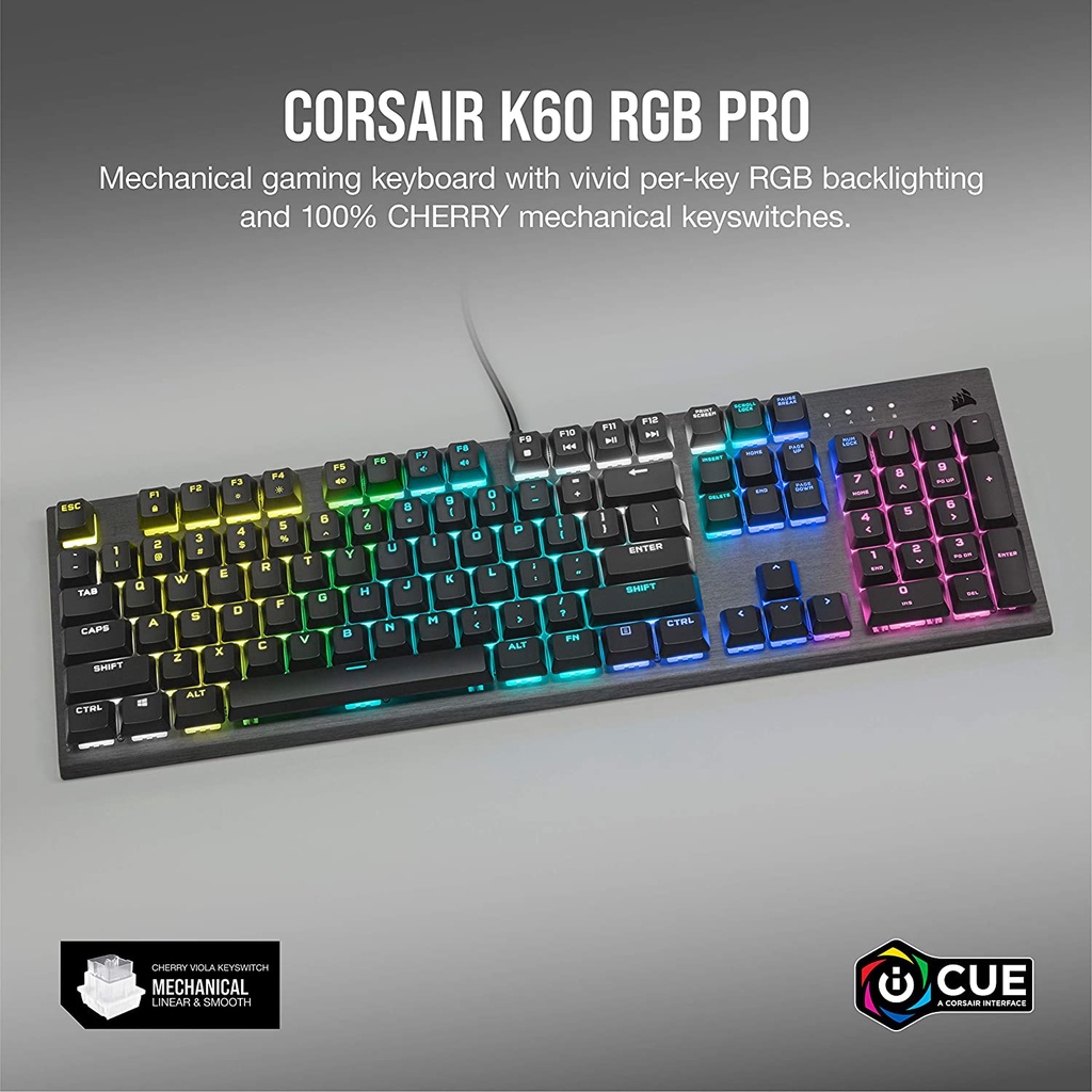 CORSAIR K60 Pro RGB / Red LED Backlit Wired Full Key Mechanical Gaming Keyboard - Black | Cherry MX Viola