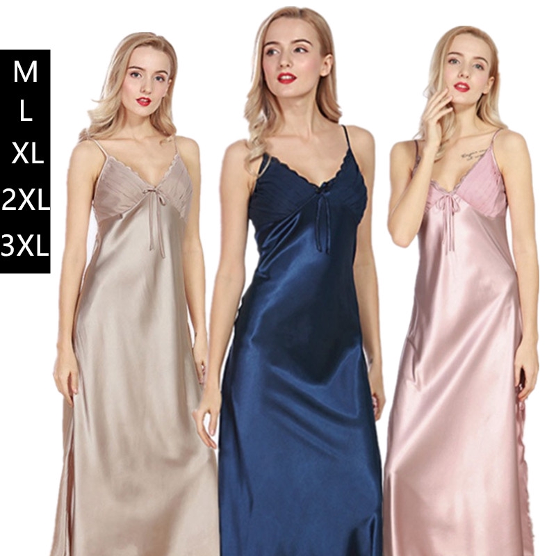 READY STOCK Satin Long Dress Sexy Lingerie Sexy Sleepwear Sexy Nightwear Sexy Pyjamas Baju Tidur M-3XL PS039