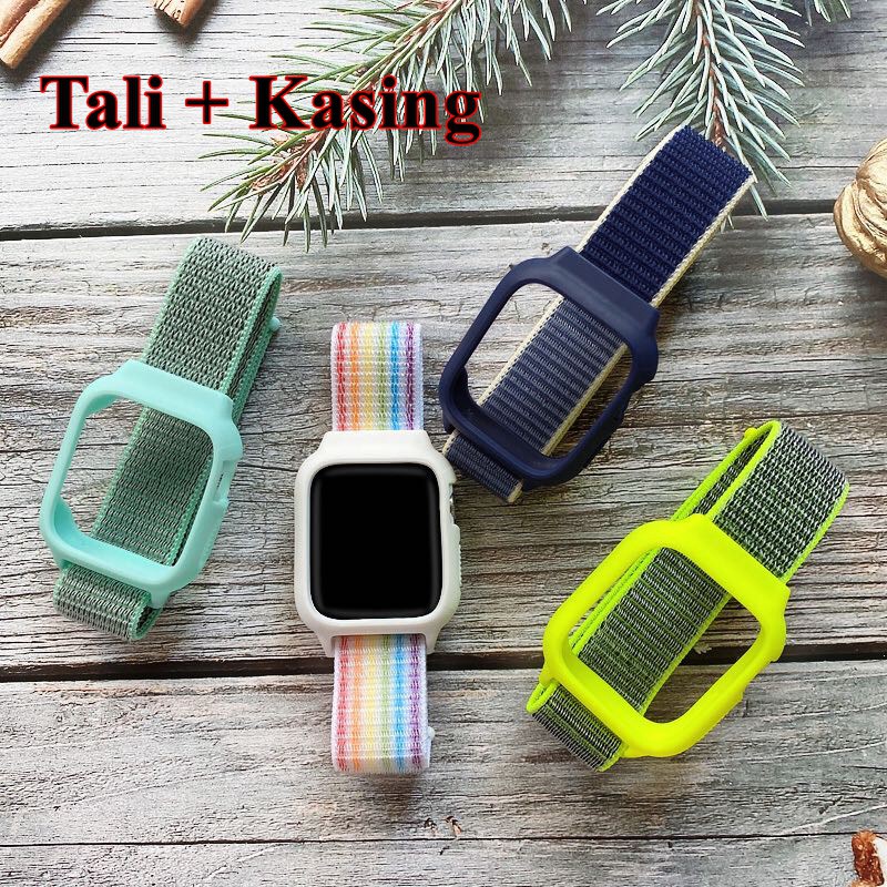 【case + strap 】 Nylon Loop Strap For watchband se 41mm 45mm 44mm 40mm 42mm 38mm Smartwatch belt Bracelets Watch Series 76543