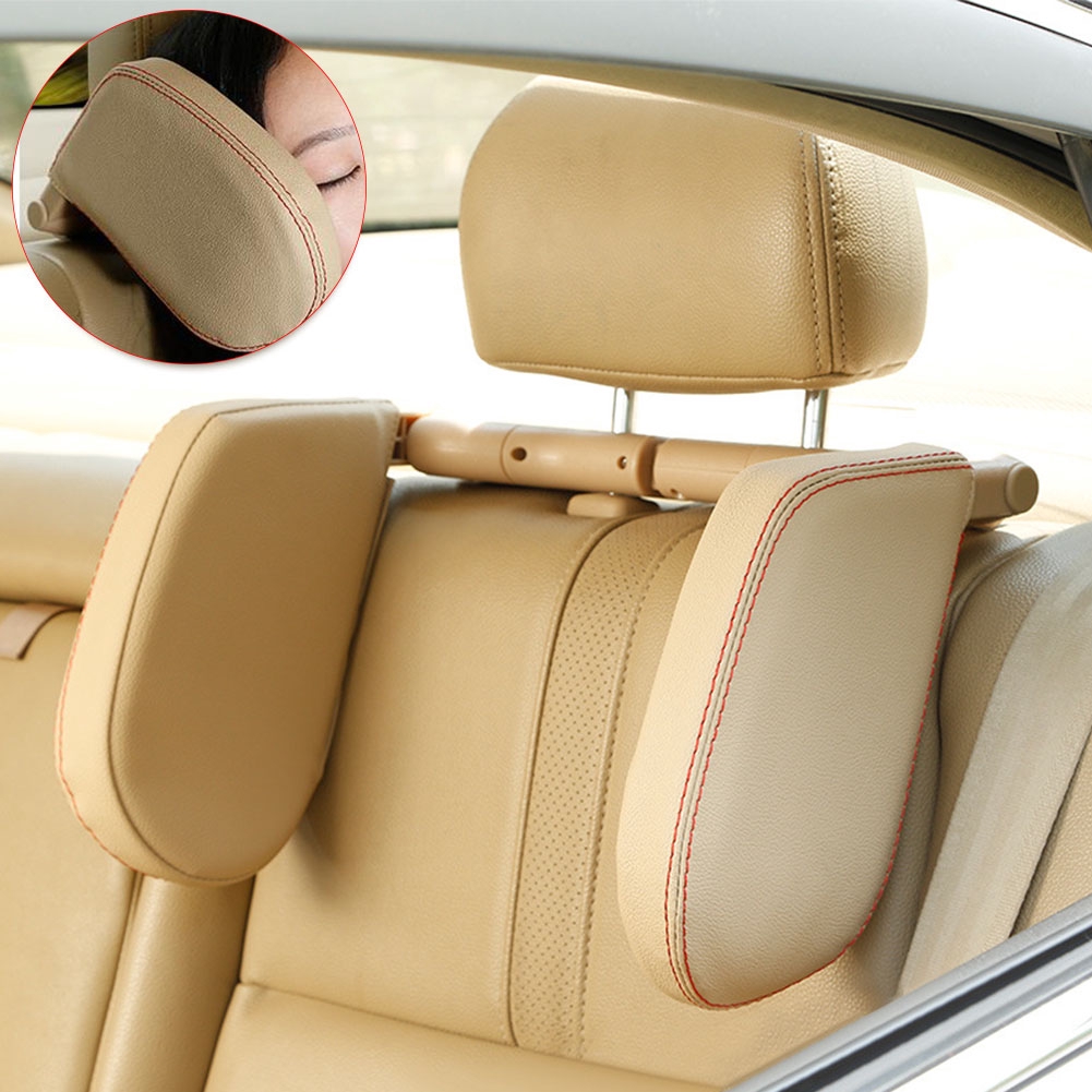 Car Seat Headrest Pillow Car Travel Headrest Adjustable PU Leather Head Neck Pillow Headrest for Travel Sleep Neck Support Black