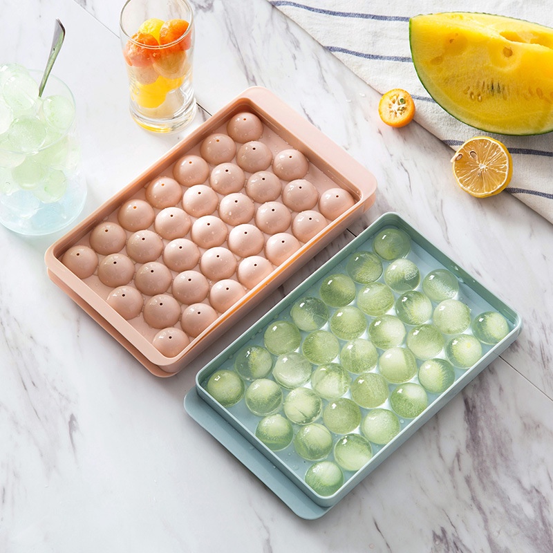 Ice Cube Tray/Creative Round Ice Molds/Plastic Ice Cube Maker Mold with Lids/DIY Ice Cream Moulds/Refrigerator Spherical Ice Box Kitchen Tools