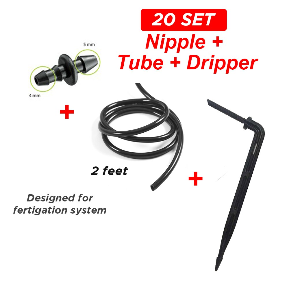 [READY STOCK] 20 X 2ft Nipper+Tube+Dripper Line Hose Drip Pipe Micro 3
