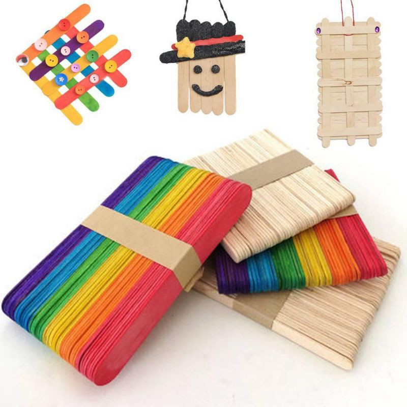 50 100 Pcs Wooden Ice Cream Stick Batang Aiskrim Diy Craft