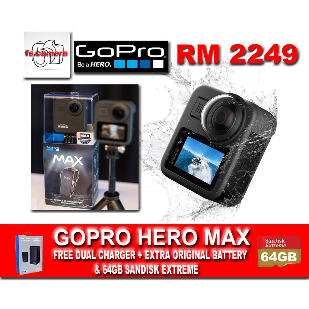 Gopro Max Funsportz Malaysia Free Original Dual Charger 64gb Sandisk Extreme Shopee Malaysia