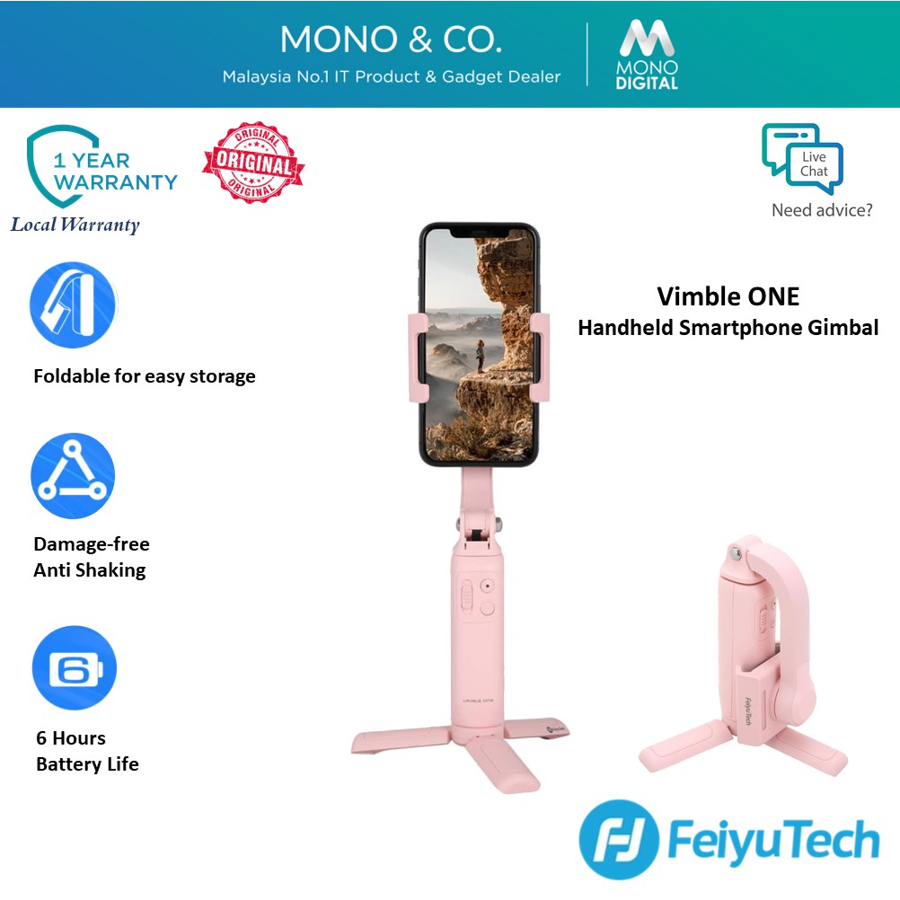 Feiyu Tech Vimble ONE Single Axis 18cm Extendable & Foldable Smartphone Gimbal Selfie Stick Stabilizer Tripod - Pink